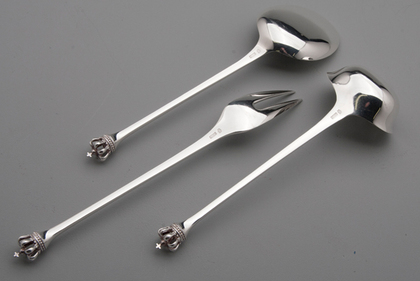 Danish Sterling Silver Crown Finial Serving Set  - Serving Spoon, Fork Ladle